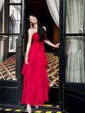 Gorgeous Sheath Spaghetti Straps Red Long Prom Dresses Evening Dress HZ1024