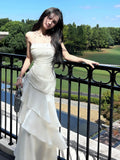 Gorgeous Sheath Spaghetti Straps White Layers Long Prom Dresses Evening Dress HZ1024