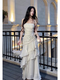 Gorgeous Sheath Spaghetti Straps White Layers Long Prom Dresses Evening Dress HZ1024