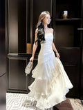 Gorgeous Sheath Spaghetti Straps White Layers Long Prom Dresses Evening Dress HZ1024