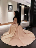 Pretty A line Spaghetti Straps Pink Satin Prom Dresses Formal Evening Dress HZ1024