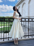 Pretty A line Square Neckline White Satin Prom Dresses Formal Evening Dress HZ1024