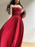 Fancy A Line Strapless Sleeveless Red Long Prom Dresses HZ1024