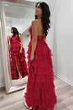 Fancy Halter Keyhole Ruffle Tiered Prom Dress with Slit Evening Gowns HZ1024