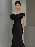 Simple Mermaid Strapless Black Long Prom Dresses HZ1024