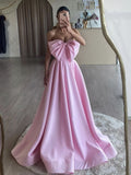 Fancy A-Line Pink Satin Long Prom Dress, Pink Long Formal Dress Evening Gowns HZ1024