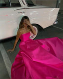 Pretty A line Strapless Pink Long Satin Prom Dresses Formal Evening Dress HZ1024