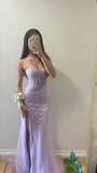 Elegant Mermaid Sweetheart Lilac Lace Appliques Long Prom Dresses Formal Dress HZ1024