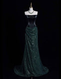 Elegant Mermaid Strapless Sequin Green Long Prom Dresses Formal Dress HZ1024