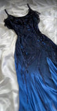 Elegant A Line Spaghetti Straps Navy Blue Chiffon Beads Long Prom Dresses Formal Dress HZ1024