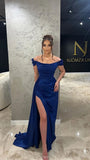 Elegant Mermaid Off The Shoulder Royal Blue Slit Long Prom Dresses Formal Dress HZ1024