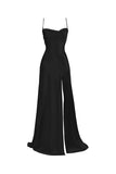 Elegant Sheath Spaghetti Straps Black Slit Long Prom Dresses Formal Dress HZ1024