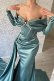 Gorgeous Sweetheart Mermaid Prom Dress with Sparkling Rhinestone and Ruffled Sleeves HZ1024