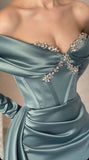 Gorgeous Sweetheart Mermaid Prom Dress with Sparkling Rhinestone and Ruffled Sleeves HZ1024