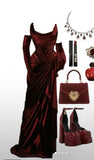 Elegant Mermaid Strapless Burgundy Satin Ruffles Slit Prom Dresses Evening Dress HZ1024