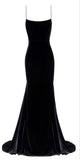 Elegant Mermaid Spaghetti Straps Velvet Black Prom Dresses Long Evening Dress HZ1024