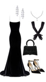 Elegant Mermaid Spaghetti Straps Velvet Black Prom Dresses Long Evening Dress HZ1024