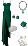 Elegant Sheath Spaghetti Straps Green Slit Long Prom Dresses Evening Dress HZ1024
