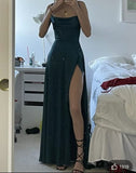 Elegant A Line Spaghetti Straps Slit Green Long Prom Dresses Evening Dress HZ1024