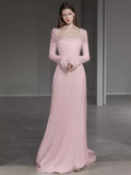 Simple Mermaid Long Sleeves Pink Long Prom Dresses HZ1024