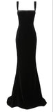 Sexy Mermaid Straps Black Velvet Long Prom Dresses Evening Dress HZ1024