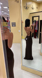 Pretty Mermaid Spaghetti Straps Backless Brown Long Prom Dresses Evening Dress HZ1024