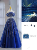 Pretty Ball Gown Off The Shoulder Long Royal Blue Tulle Floor Length Prom Dresses HZ1024