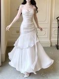 Elegant Sheath Straps Sleeveless White Prom Dresses Long Evening Dress HZ1024