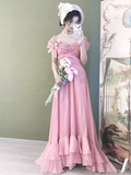 Vintage A line Pink Long Prom Dresses HZ1024
