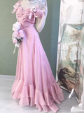 Vintage A line Pink Long Prom Dresses HZ1024