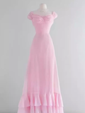 Vintage A line Pink Long Prom Dresses HZ1024