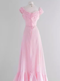 Vintage A line Pink Long Prom Dresses HZ1024