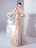 Pretty Mermaid Sweetheart Pink Sequin Prom Dresses With Ruffle Long Evening Dress HZ1024