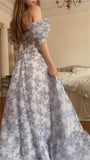 Fancy High Low Sweetheart Short Sleeves Floral Prom Dresses Evening Dress With Ruffles HZ1024