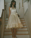 Vintage 18th Birthday A Line Spaghetti Straps Satin Homecoming Dresses Knee Length Party Dress HZ1024