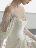 Romantic A line Scoop Neckline Lace Long Wedding Dresses HZ1024