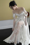 Romantic A line Scoop Neckline Lace Long Wedding Dresses HZ1024