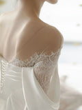 Romantic A line Scoop Neckline Lace Long Wedding Dresses HZ1024