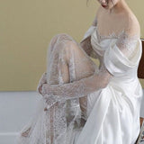 Romantic A line Scoop Neckline Lace Long Wedding Dresses HZ1024