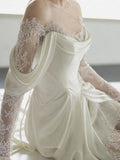 Romantic A line Scoop Neckline Lace Long Wedding Dresses HZ1024