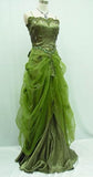 Vintage A line Spaghetti Straps Green Beads Prom Dresses Long Satin Evening Dress HZ1024