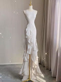 Vintage High Low White Chiffon Wedding Dresses HZ1024