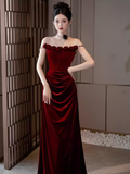 Vintage Mermaid Burgundy Velvet Long Prom Dresses HZ1024
