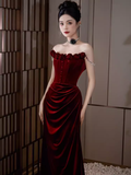 Vintage Mermaid Burgundy Velvet Long Prom Dresses HZ1024