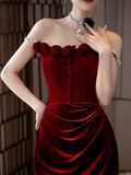 Vintage Mermaid Burgundy Velvet Long Prom Dresses HZ1024