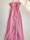 Elegant A Line Halter Long Chiffon Pink Prom Dresses Evening Dress HZ1024