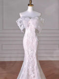 Vintage Mermaid Strapless Long White Lace Wedding Dresses HZ1024