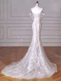 Vintage Mermaid Strapless Long White Lace Wedding Dresses HZ1024