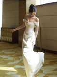 Vintage Mermaid Off Shoulder Wedding Dress White Wedding Dress HZ1024