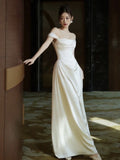 Vintage Mermaid Off Shoulder Wedding Dress White Wedding Dress HZ1024
